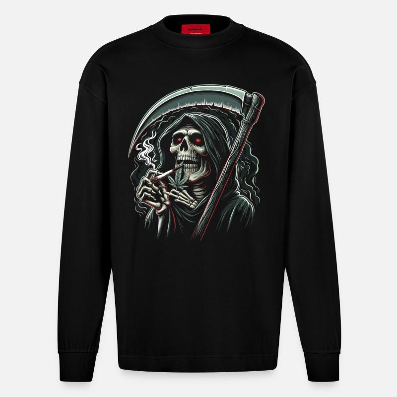 Der berauschte Sensenmann im Mondlicht - Heavyweight Oversized Organic Langarmshirt Made in EU - SOLID BLACK