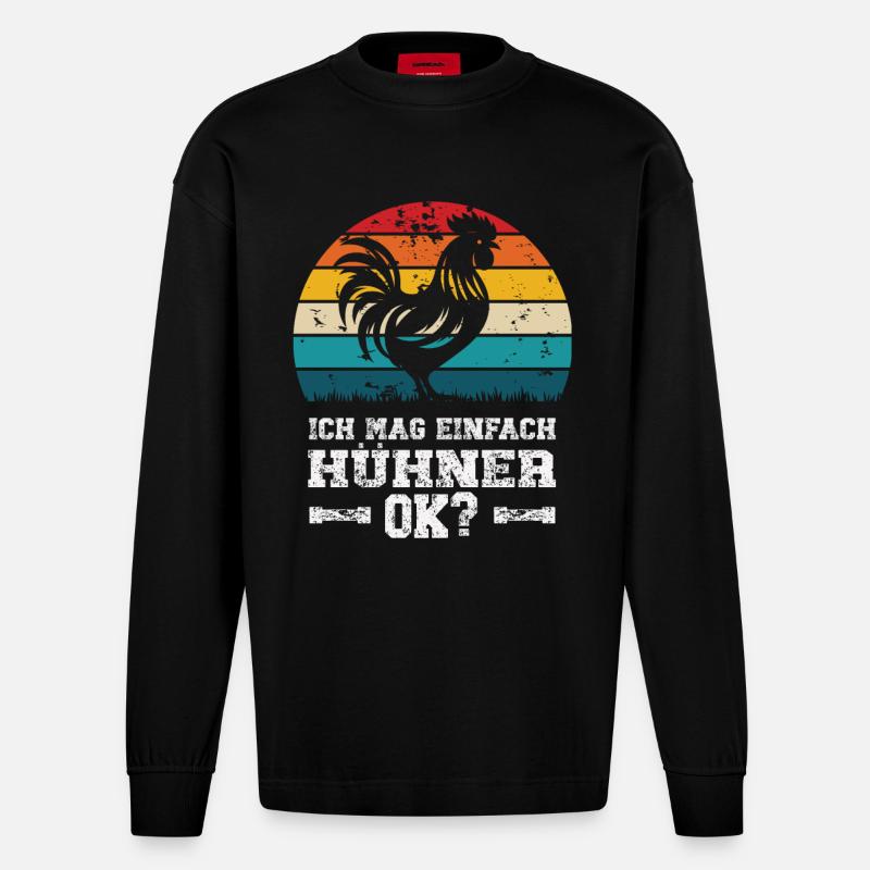 Ich mag Hühner - Heavyweight Oversized Organic Langarmshirt Made in EU - SOLID BLACK