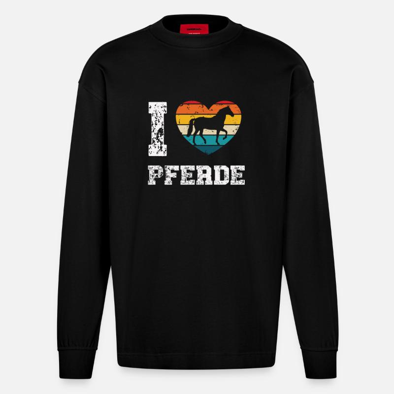 J’aime les chevaux - Manches longues bio épais oversize fabriqué en UE - SOLID BLACK