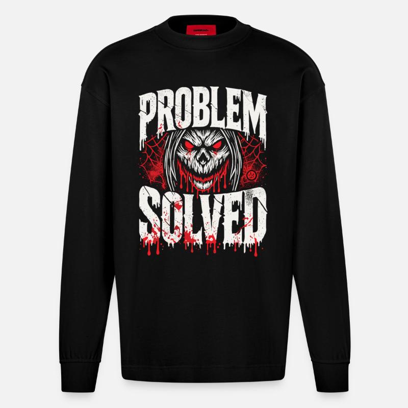 Blutige Lösung - Problem Solved - Heavyweight Oversized Organic Langarmshirt Made in EU - SOLID BLACK