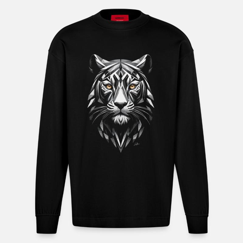 Wild - Panthère géométrique - Manches longues bio épais oversize fabriqué en UE - SOLID BLACK