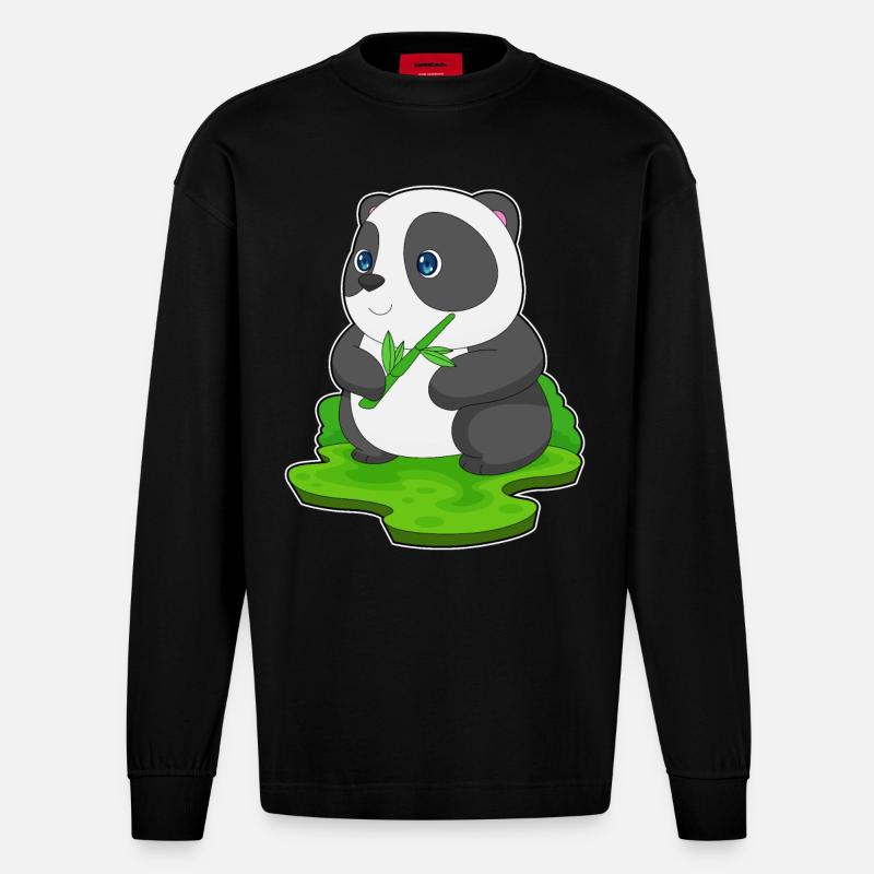 Branche de bambou panda - Manches longues bio épais oversize fabriqué en UE - SOLID BLACK