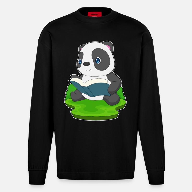 Panda Buch - Heavyweight Oversized Organic Langarmshirt Made in EU - SOLID BLACK