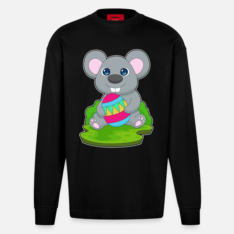 Mouse Easter Easter Egg - Heavyweight Oversized Organic Longsleeve Shirt Made in EU - SOLID BLACK