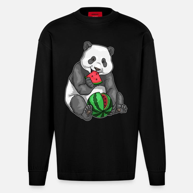 Panda Pastèque - Manches longues bio épais oversize fabriqué en UE - SOLID BLACK