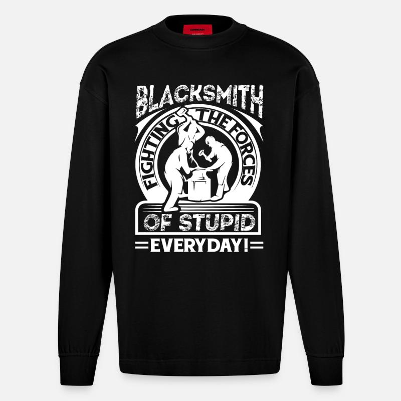 Blacksmith Blacksmith Fighting - Heavyweight Oversized Organic Longsleeve Shirt Made in EU - SOLID BLACK