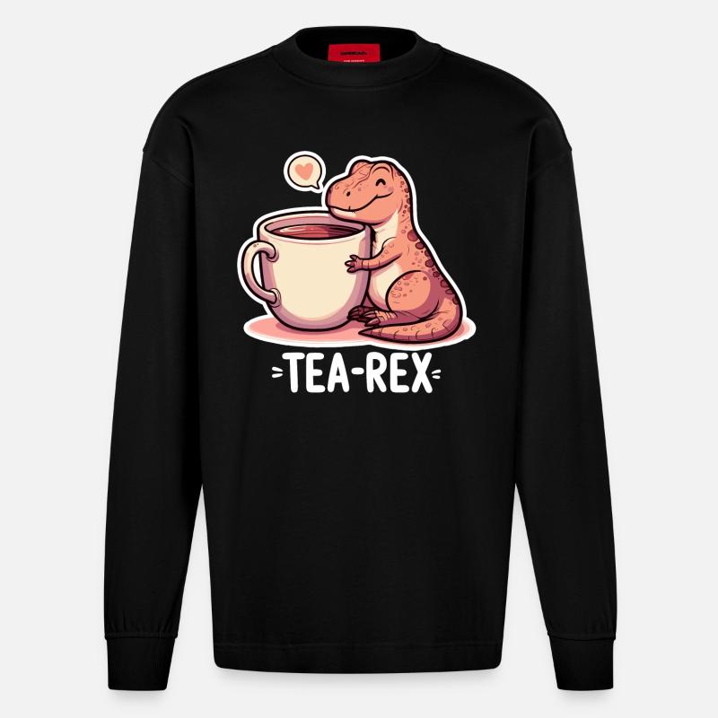 Tee Rex Tee-Rex Teetrinker Geschenk - Heavyweight Oversized Organic Langarmshirt Made in EU - SOLID BLACK