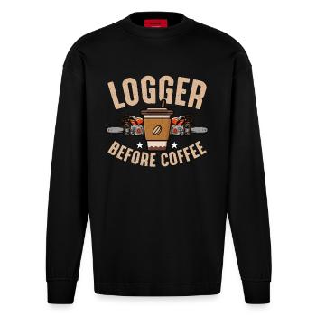 Bûcheron Avant Caféier Grimpeur Amateur de café - Manches longues bio épais oversize fabriqué en UE - SOLID BLACK - Devant
