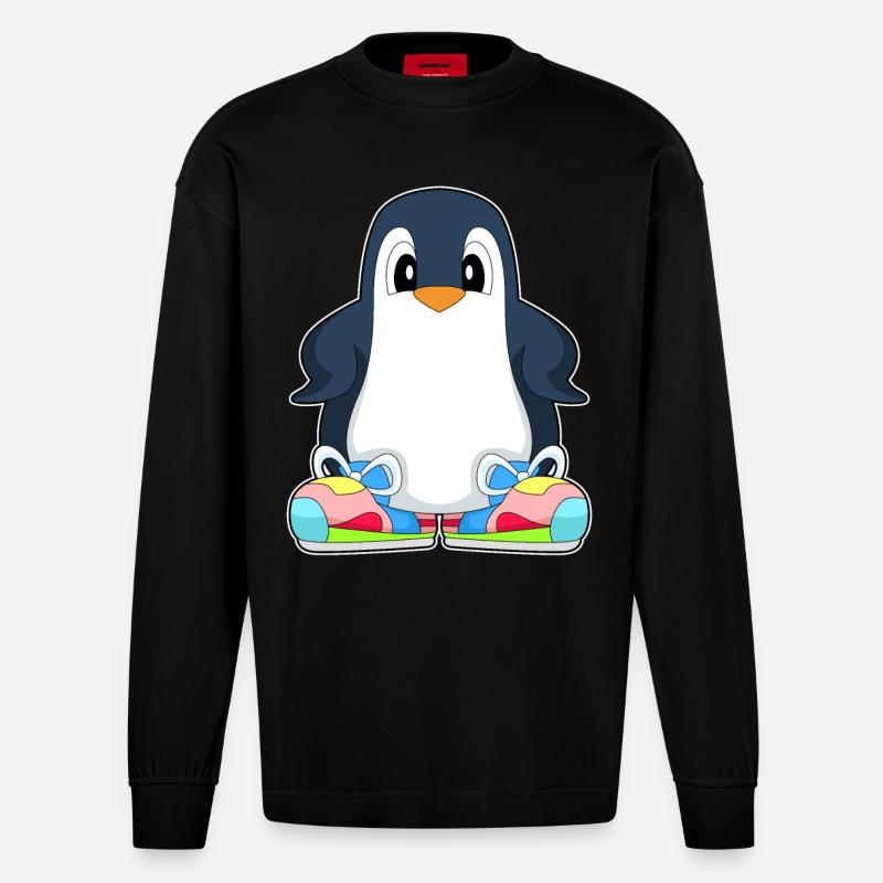 Pinguin große Schuhe - Heavyweight Oversized Organic Langarmshirt Made in EU - SOLID BLACK