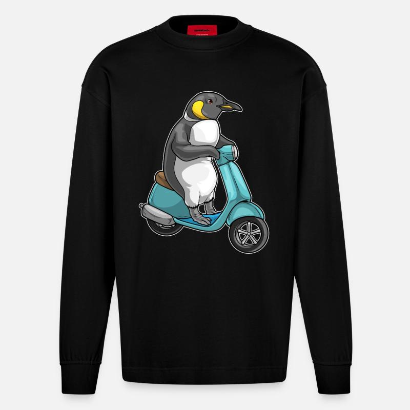 Pinguin Motorroller - Heavyweight Oversized Organic Langarmshirt Made in EU - SOLID BLACK
