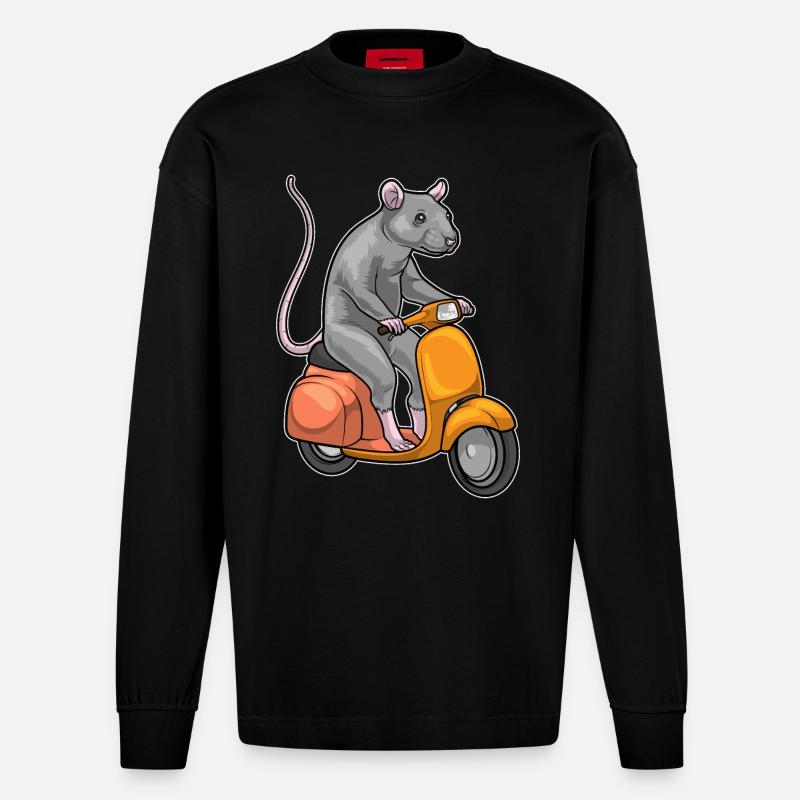 Ratte Motorroller - Heavyweight Oversized Organic Langarmshirt Made in EU - SOLID BLACK
