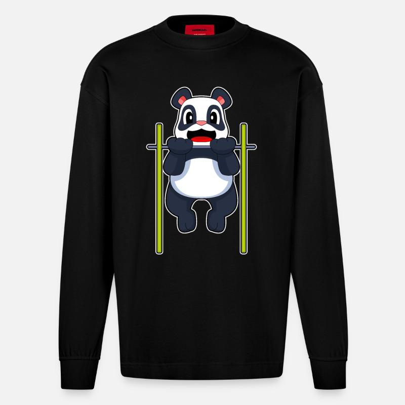 Panda Bodybuilder Tractions Musculation - Manches longues bio épais oversize fabriqué en UE - SOLID BLACK