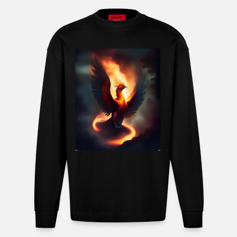 Phénix de feu épique - Manches longues bio épais oversize fabriqué en UE - SOLID BLACK