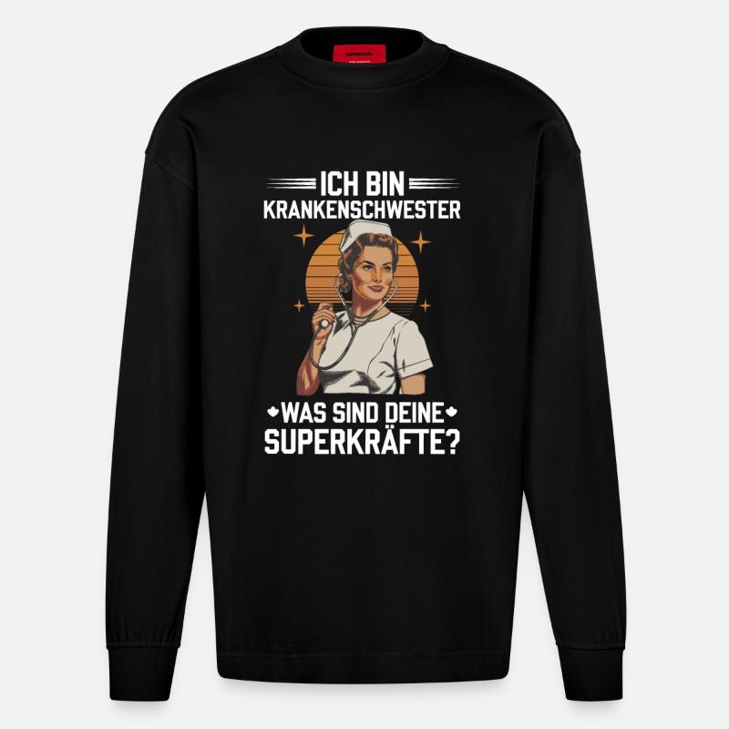 Superpower Krankenschwester - Heavyweight Oversized Organic Langarmshirt Made in EU - SOLID BLACK