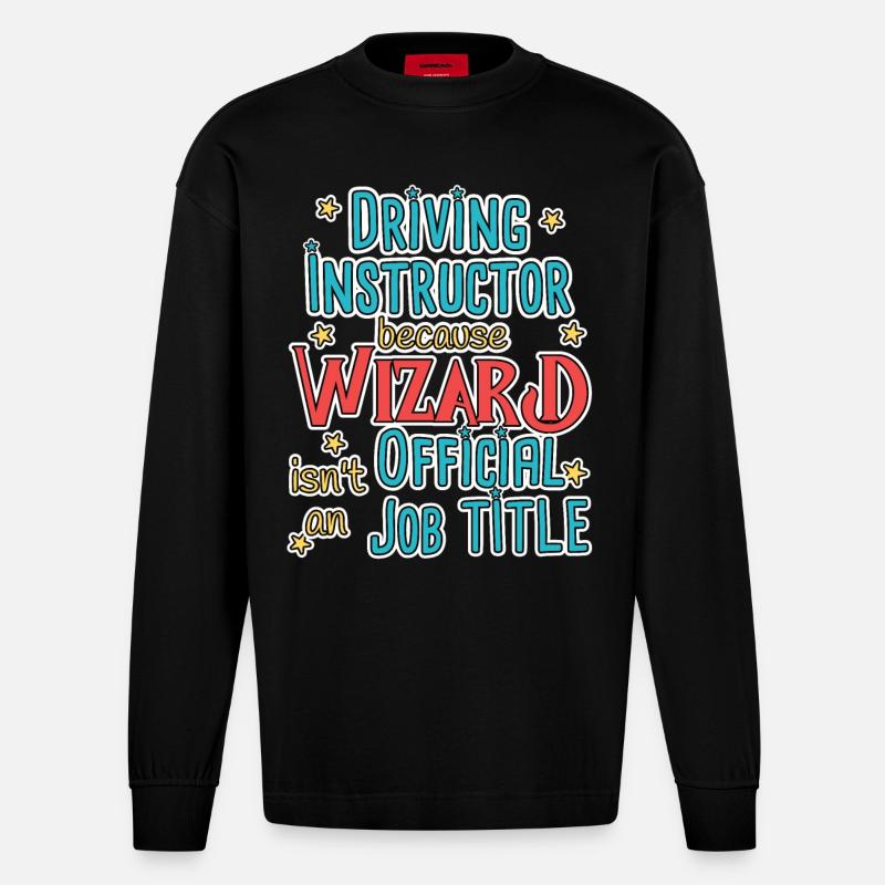 Driving Instructor Wizard Fahrschule - Heavyweight Oversized Organic Langarmshirt Made in EU - SOLID BLACK