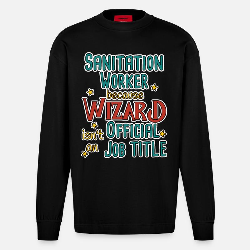 Sanitation worker Wizard - Heavyweight Oversized Organic Langarmshirt Made in EU - SOLID BLACK