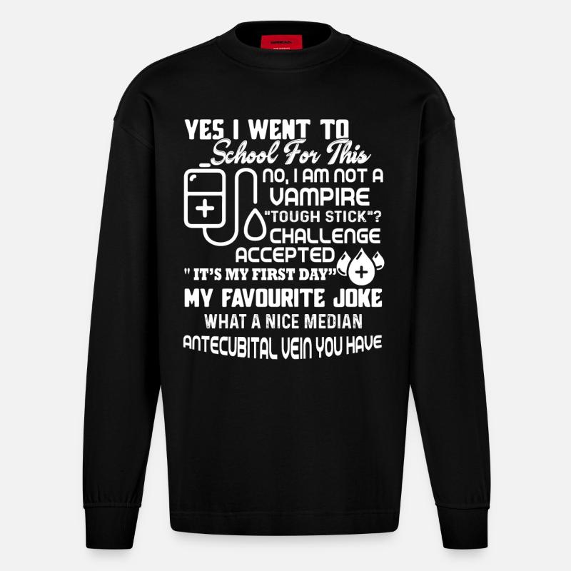 Phlebotomist Not A Vampire - Heavyweight Oversized Organic Longsleeve Shirt Made in EU - SOLID BLACK