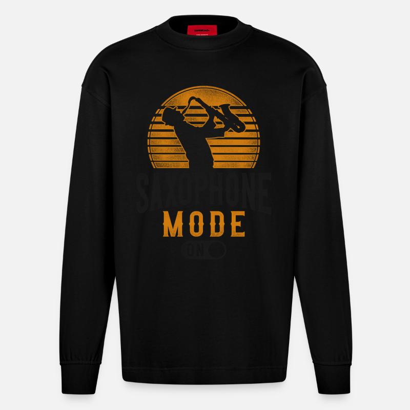 Saxophone Saxophone Mode On - Heavyweight Oversized Organic Langarmshirt Made in EU - SOLID BLACK