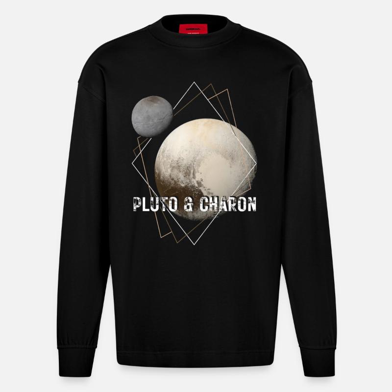 Pluto and Charon - Heavyweight Oversized Organic Longsleeve Shirt Made in EU - SOLID BLACK