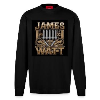 Patrimoine de l’humanité - James Watt - Manches longues bio épais oversize fabriqué en UE - SOLID BLACK - Devant