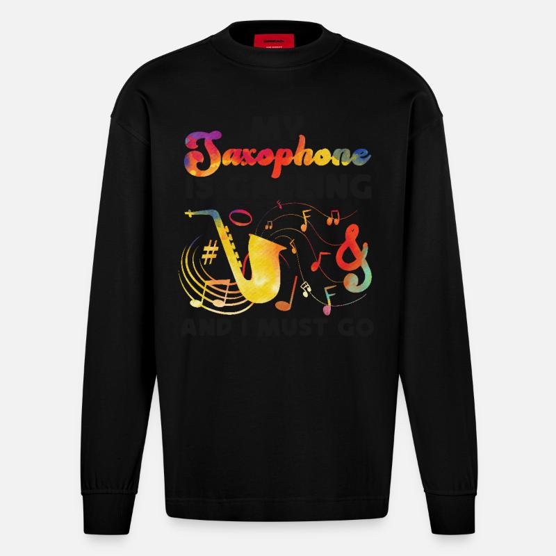 Saxophone Mon saxophone m’appelle - Manches longues bio épais oversize fabriqué en UE - SOLID BLACK