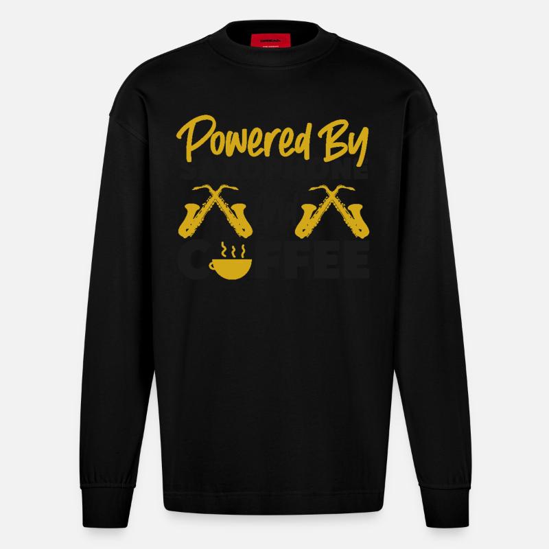 Saxophone Coffee Powered By - Heavyweight Oversized Organic Langarmshirt Made in EU - SOLID BLACK