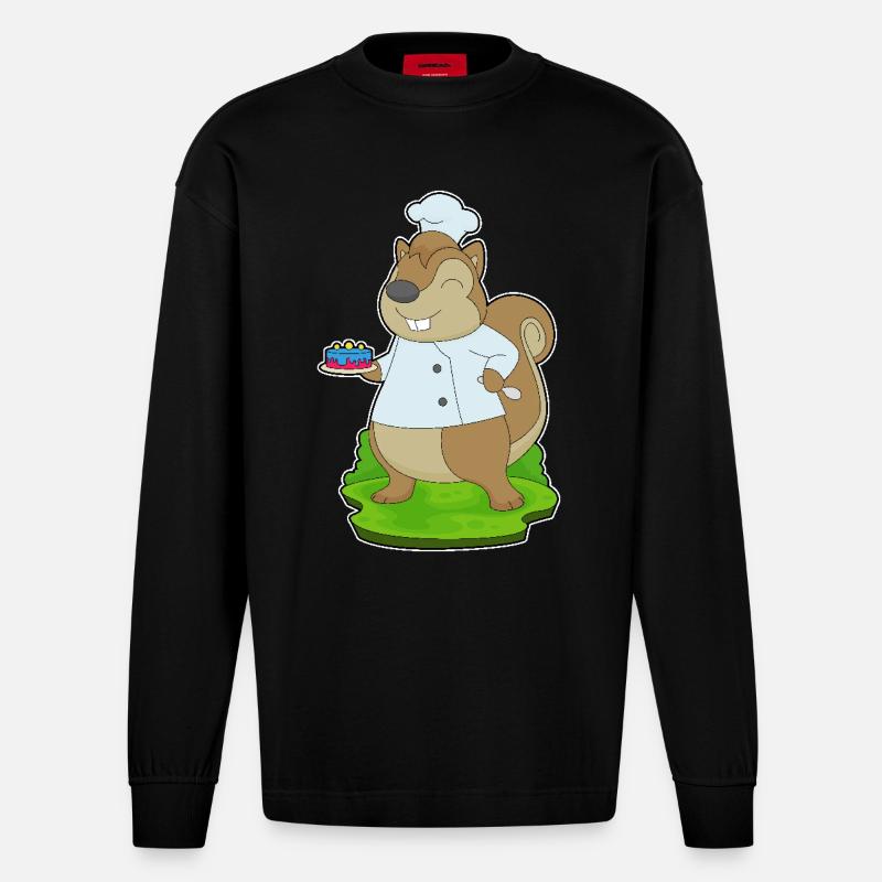Écureuil Anniversaire Chef - Manches longues bio épais oversize fabriqué en UE - SOLID BLACK