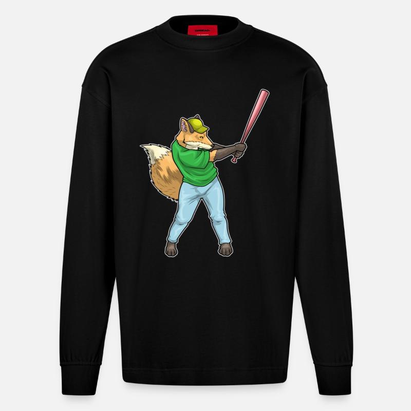 Batte de baseball Fox - Manches longues bio épais oversize fabriqué en UE - SOLID BLACK