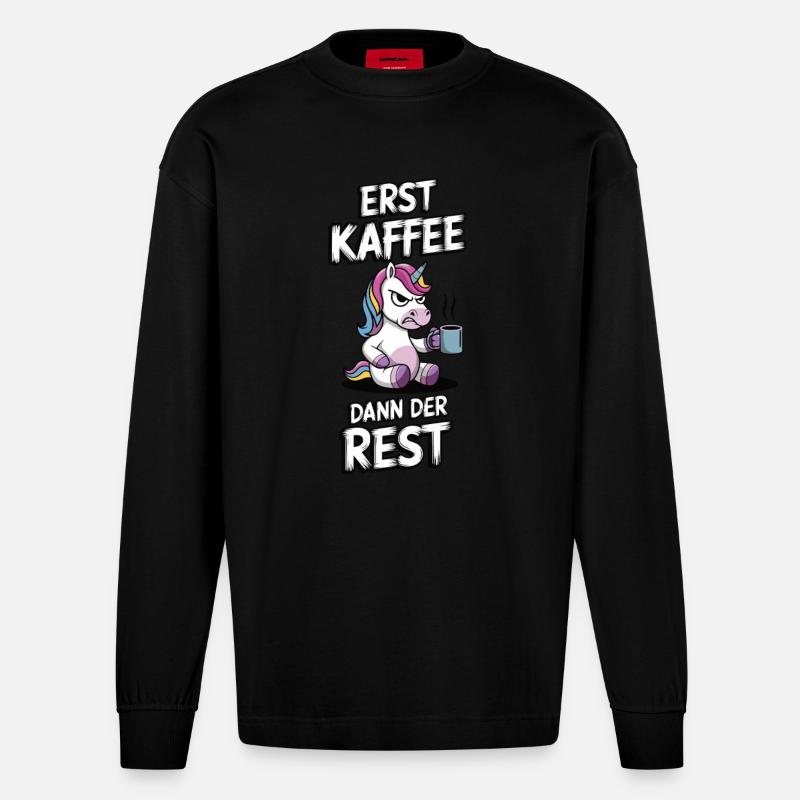 Kaffee EInhorn - Heavyweight Oversized Organic Langarmshirt Made in EU - SOLID BLACK
