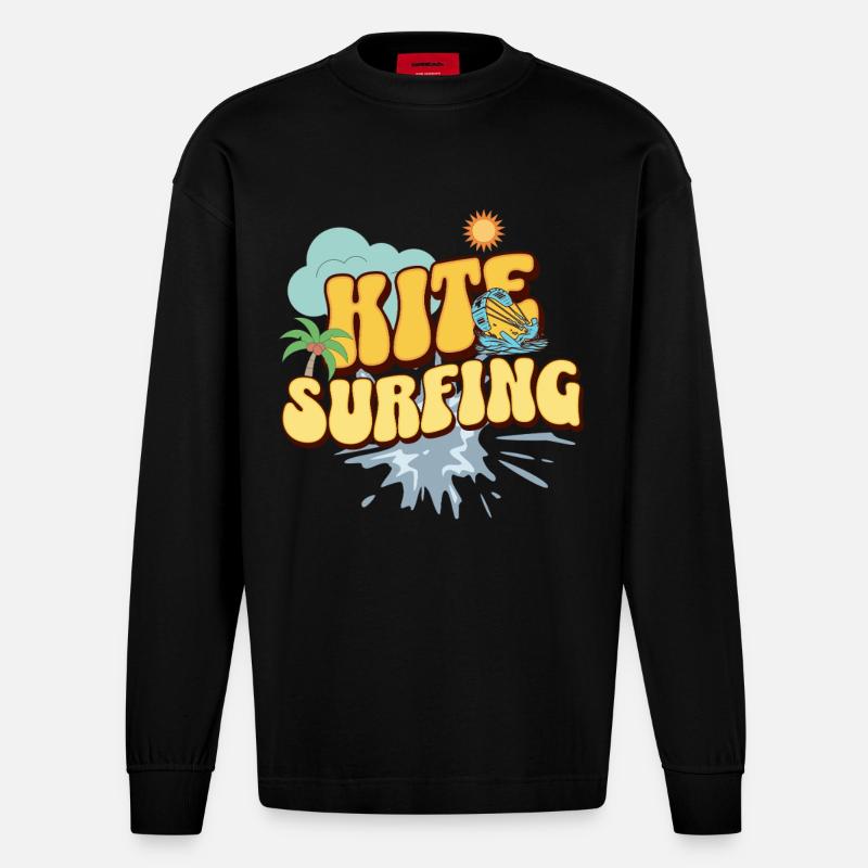 Kitesurf Kitesurfer Kiteboard - Heavyweight Oversized Organic Langarmshirt Made in EU - SOLID BLACK