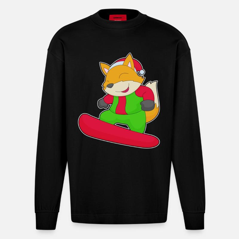 Fox Noël Snowboard - Manches longues bio épais oversize fabriqué en UE - SOLID BLACK