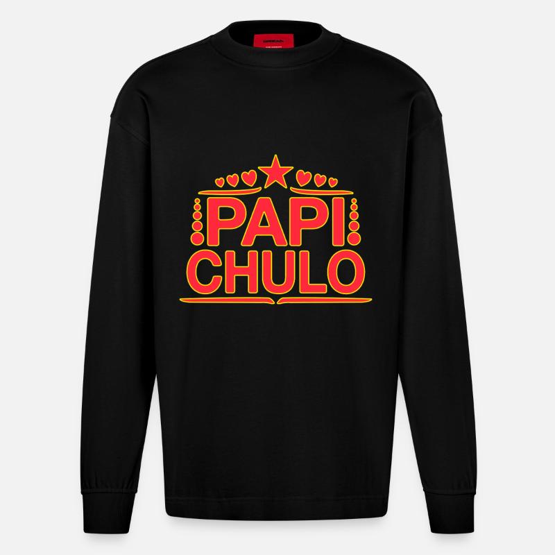 Papi Chulo - Latino Style Design - Heavyweight Oversized Organic Longsleeve Shirt Made in EU - SOLID BLACK