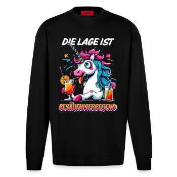 Karneval Einhorn Alkohol Lustig Party Cocktail Fun - Heavyweight Oversized Organic Langarmshirt Made in EU - SOLID BLACK - Vorne