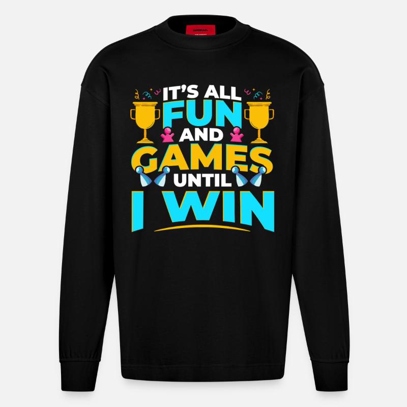 Brettspiele Win Game Night Winning - Heavyweight Oversized Organic Langarmshirt Made in EU - SOLID BLACK