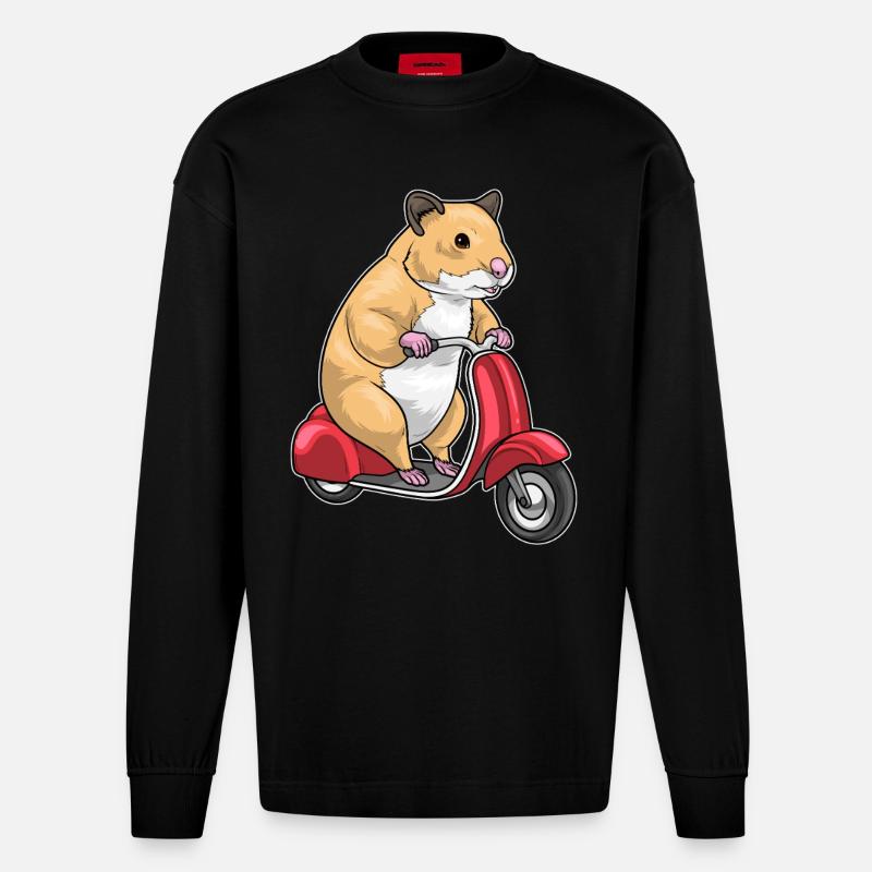 Hamster Motorroller - Heavyweight Oversized Organic Langarmshirt Made in EU - SOLID BLACK