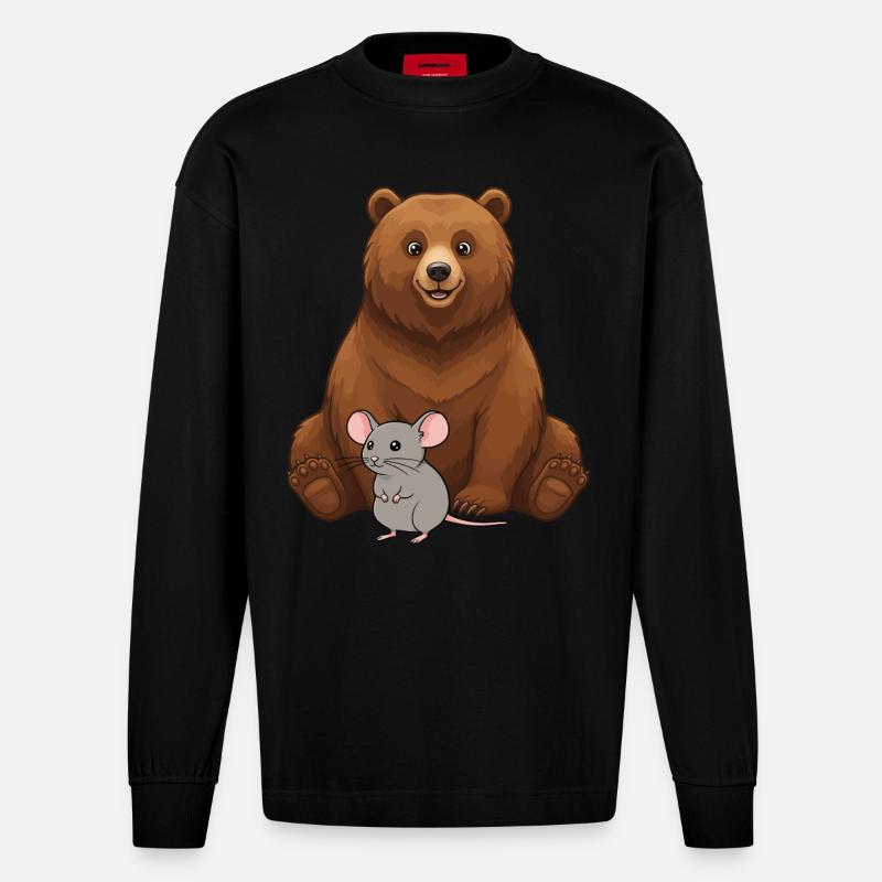 Bär und Maus Beste Freunde - Heavyweight Oversized Organic Langarmshirt Made in EU - SOLID BLACK