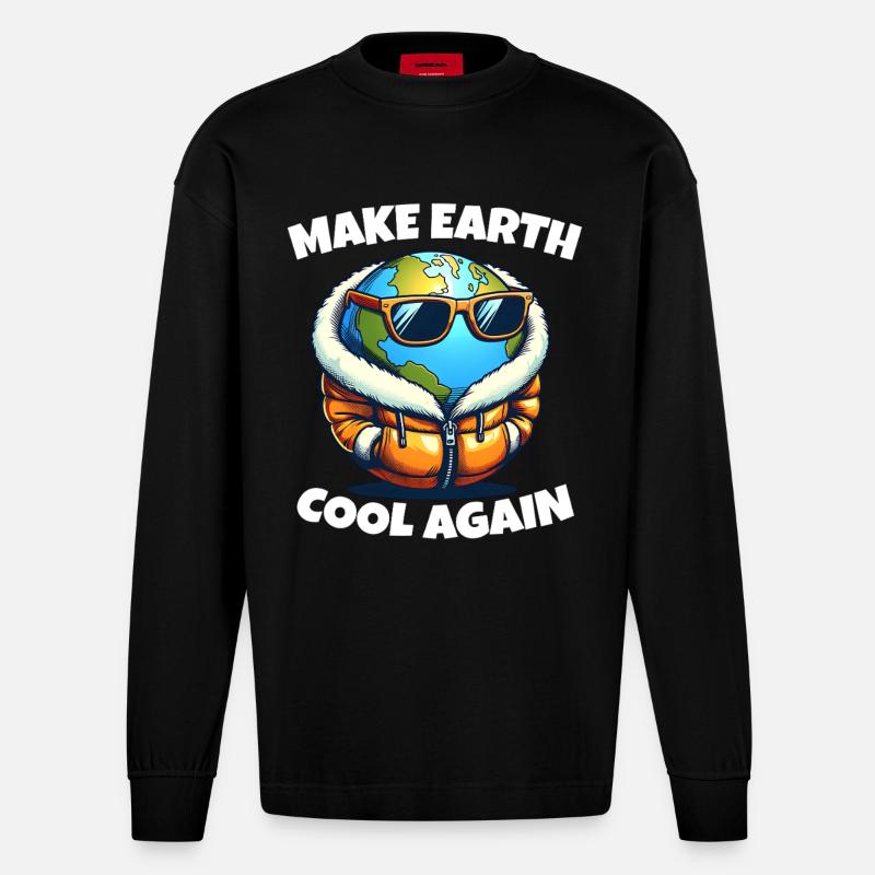 Make Earth Cool Again Climate Change Protest Demo - Heavyweight Oversized Organic Longsleeve Shirt Made in EU - SOLID BLACK