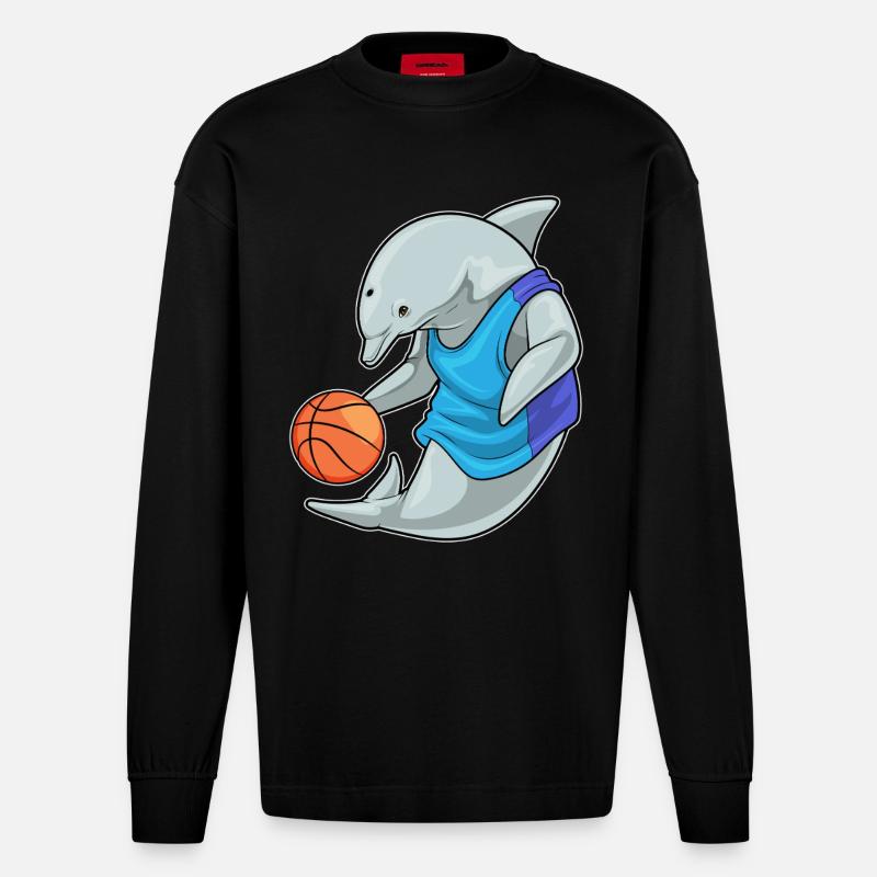 Dolphin Basketteur Basketteur - Manches longues bio épais oversize fabriqué en UE - SOLID BLACK