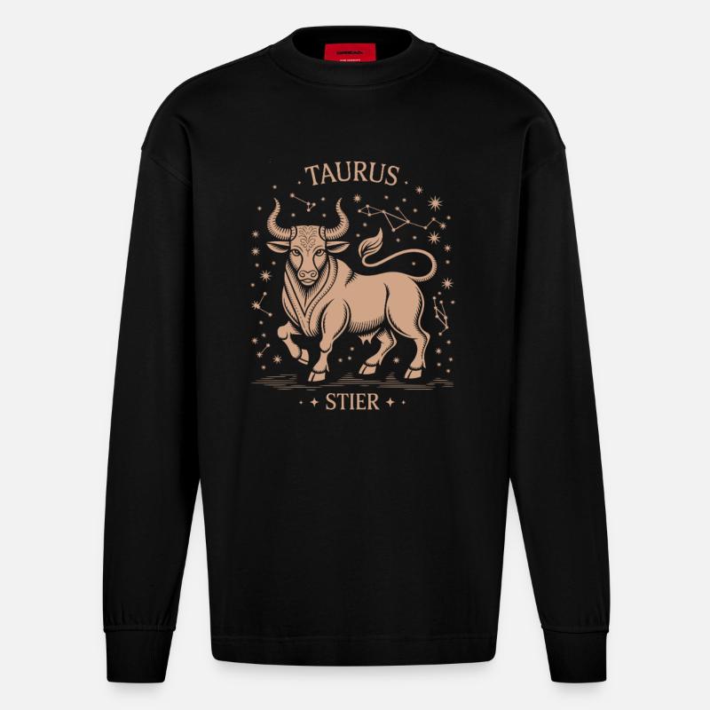 Sternzeichen Stier - Heavyweight Oversized Organic Langarmshirt Made in EU - SOLID BLACK