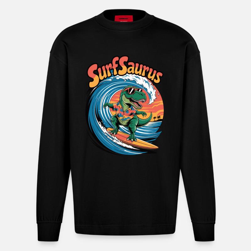 Surfsaurus - Heavyweight Oversized Organic Longsleeve Shirt Made in EU - SOLID BLACK