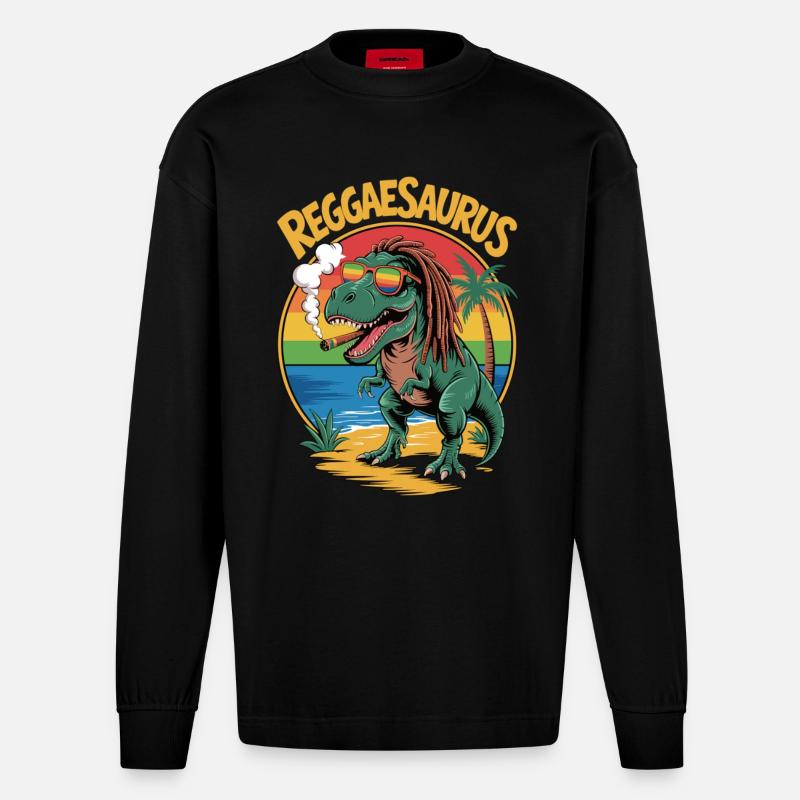 Reggaesaurus - Manches longues bio épais oversize fabriqué en UE - SOLID BLACK