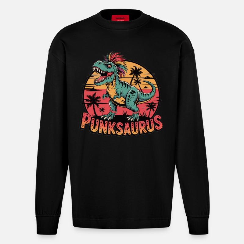 Punksaurus - Heavyweight Oversized Organic Langarmshirt Made in EU - SOLID BLACK