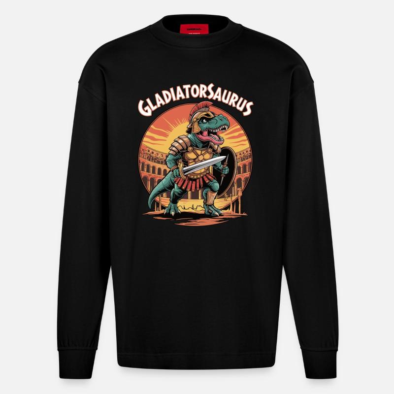 Gladiatorsaurus - Heavyweight Oversized Organic Langarmshirt Made in EU - SOLID BLACK