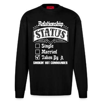 Commander Commander Relationship Status - Heavyweight Oversized Organic Longsleeve Shirt Made in EU - SOLID BLACK - Front