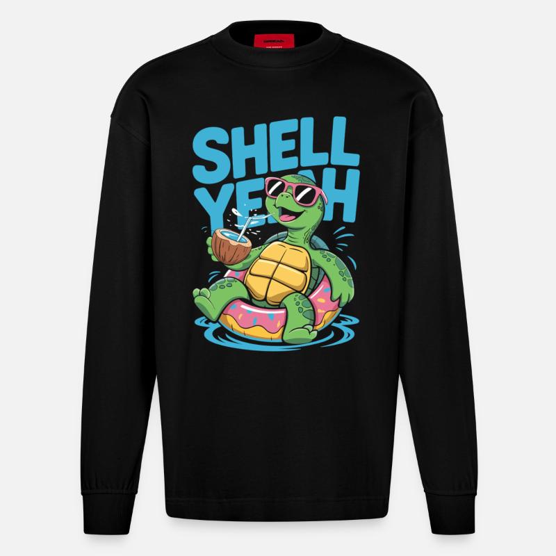 Shell Yeah – Chillige Schildkröte - Heavyweight Oversized Organic Langarmshirt Made in EU - SOLID BLACK