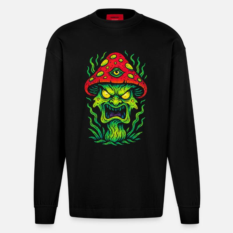 Psycho Toadstool avec troisième œil - Manches longues bio épais oversize fabriqué en UE - SOLID BLACK