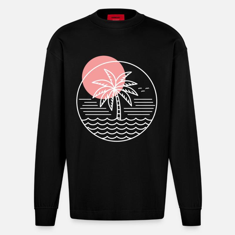 Palm Tree Circle - Heavyweight Oversized Organic Longsleeve Shirt Made in EU - SOLID BLACK