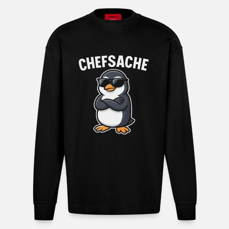 Chefsache Pinguin - Heavyweight Oversized Organic Langarmshirt Made in EU - SOLID BLACK