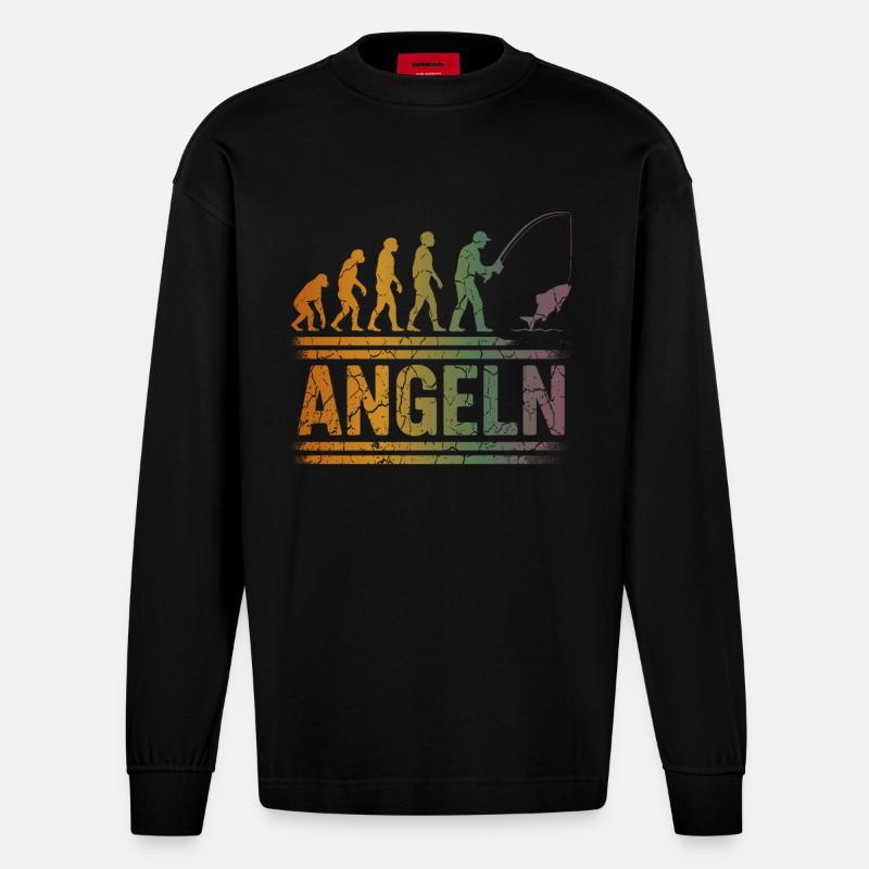 Evolution zum Angler - Heavyweight Oversized Organic Langarmshirt Made in EU - SOLID BLACK