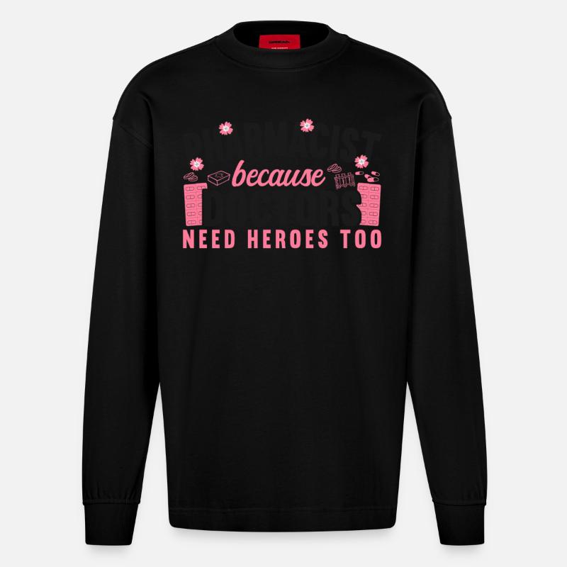 Pharmacy Tech Technician - Heavyweight Oversized Organic Longsleeve Shirt Made in EU - SOLID BLACK